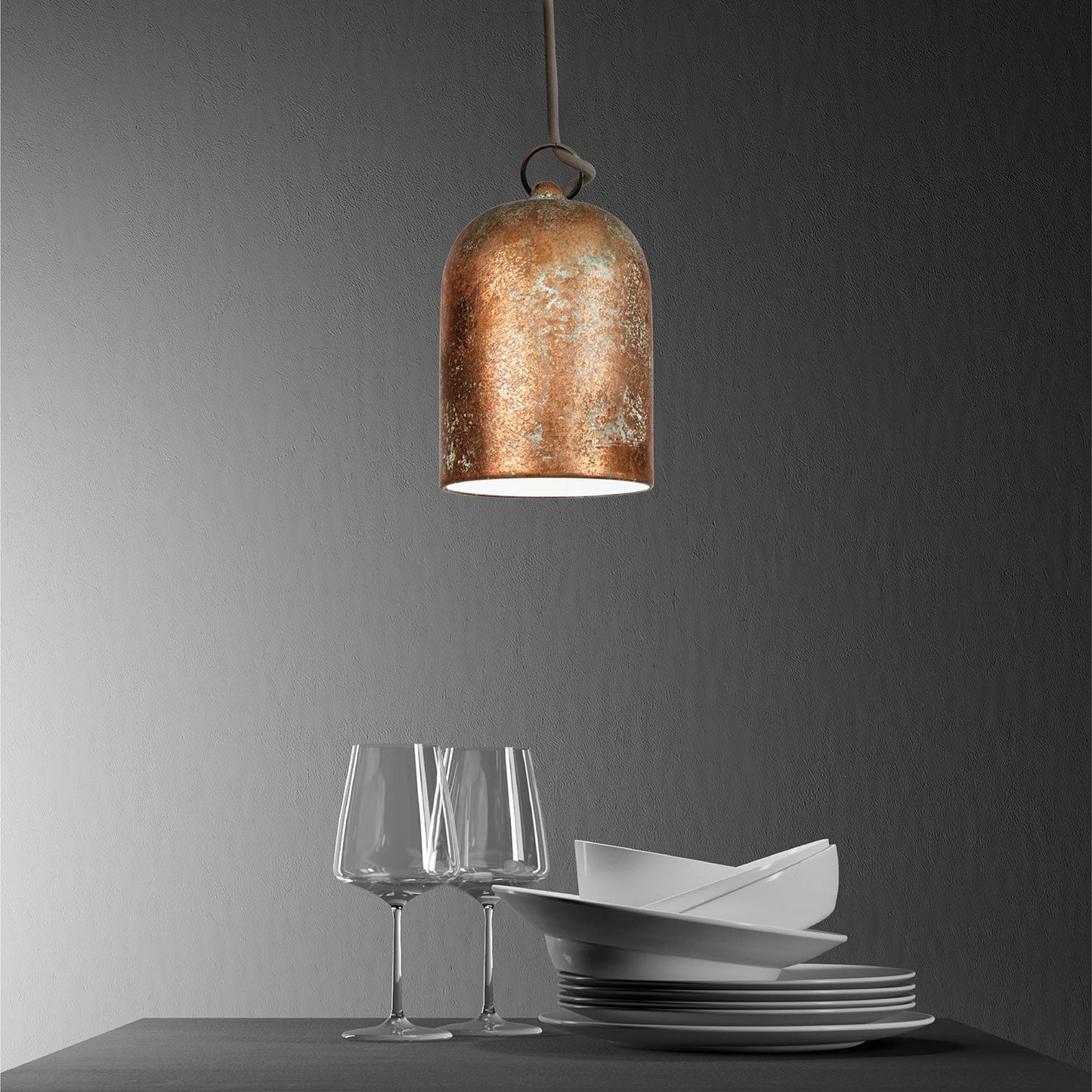 Campana Mini, paralume XS in ceramica per sospensione - Made in Italy - Effetto verde rame