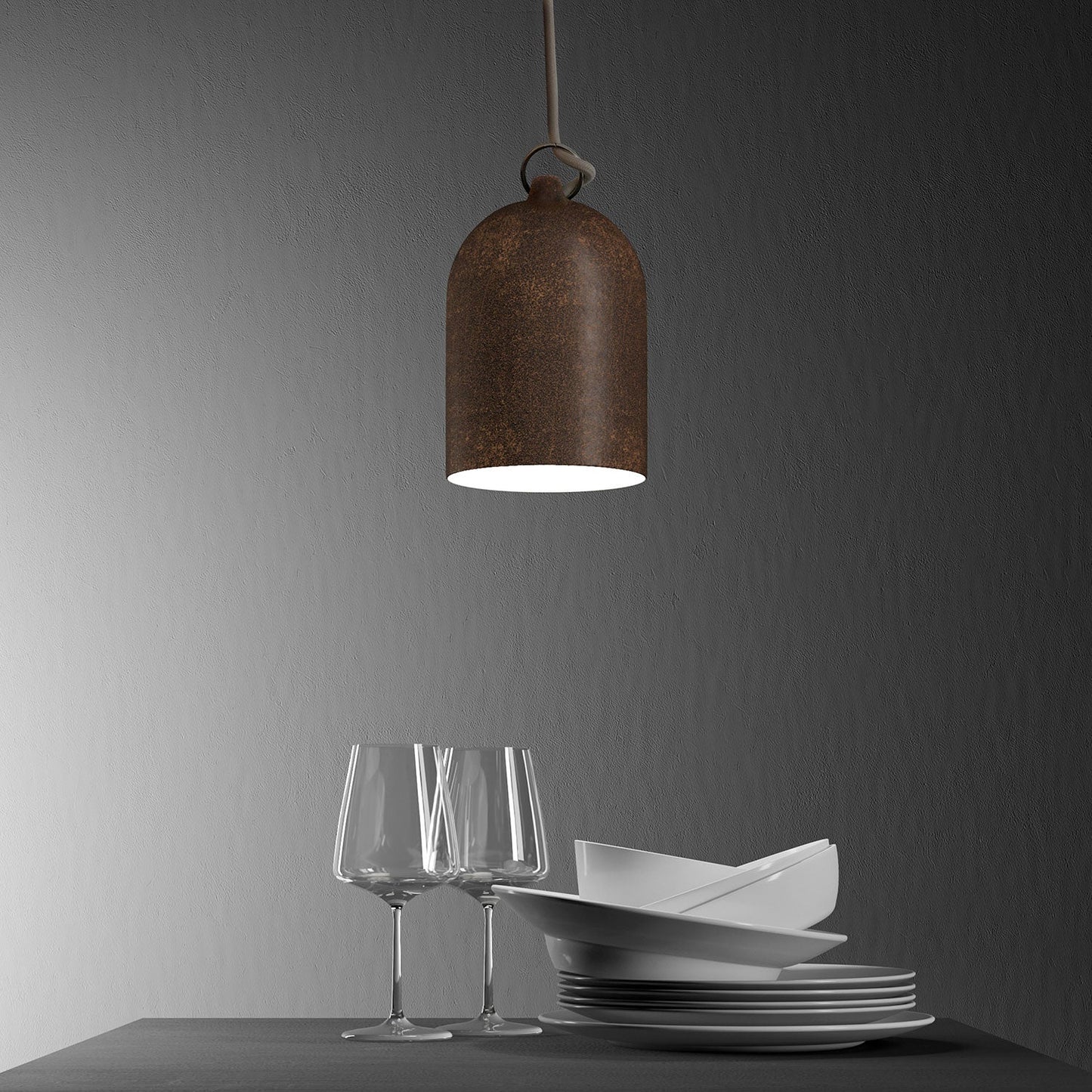 Campana Mini, paralume XS in ceramica per sospensione - Made in Italy - Effetto corten