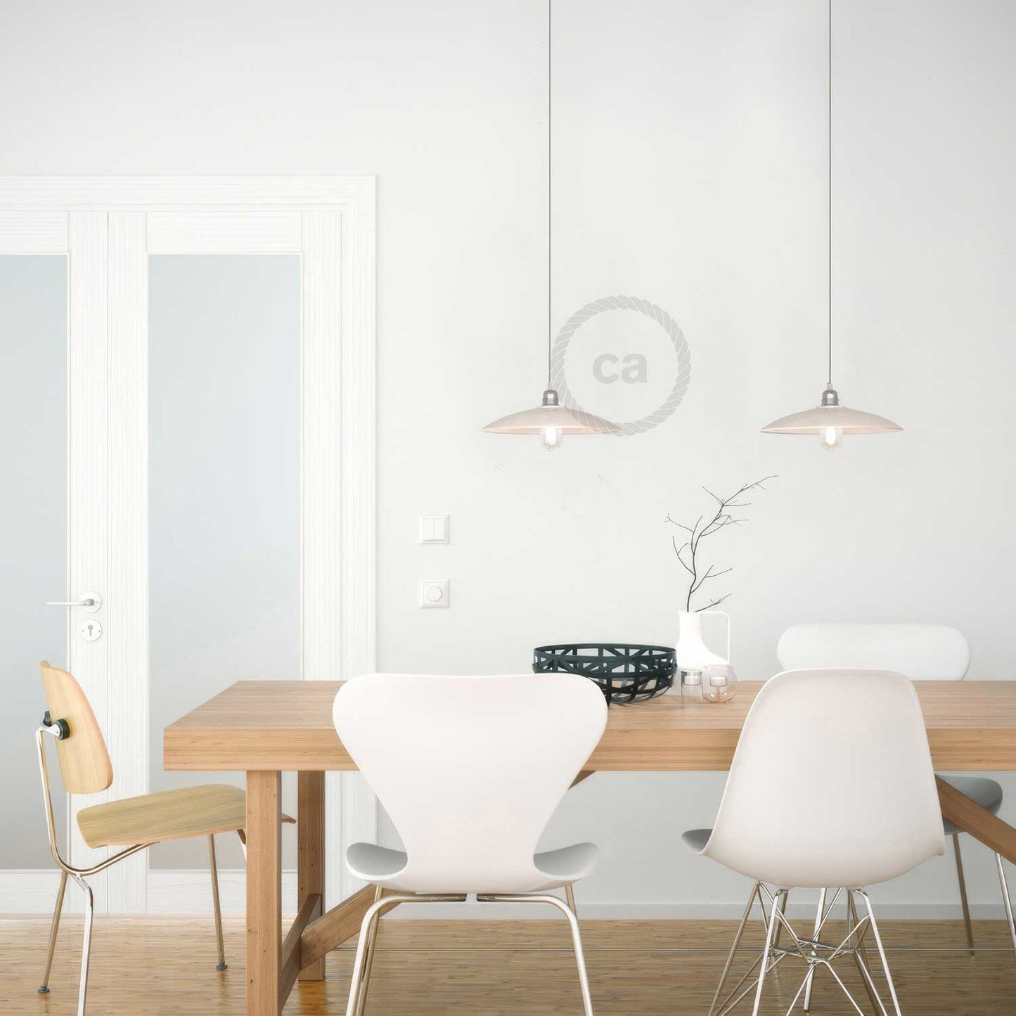 Paralume Piatto in ceramica per sospensione - Made in Italy - Bianco lucido