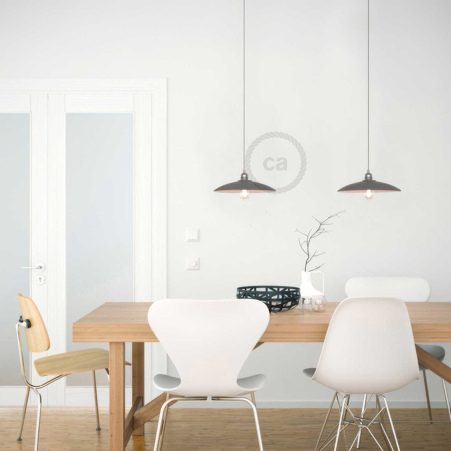 Paralume Piatto in ceramica per sospensione - Made in Italy - Effetto cemento
