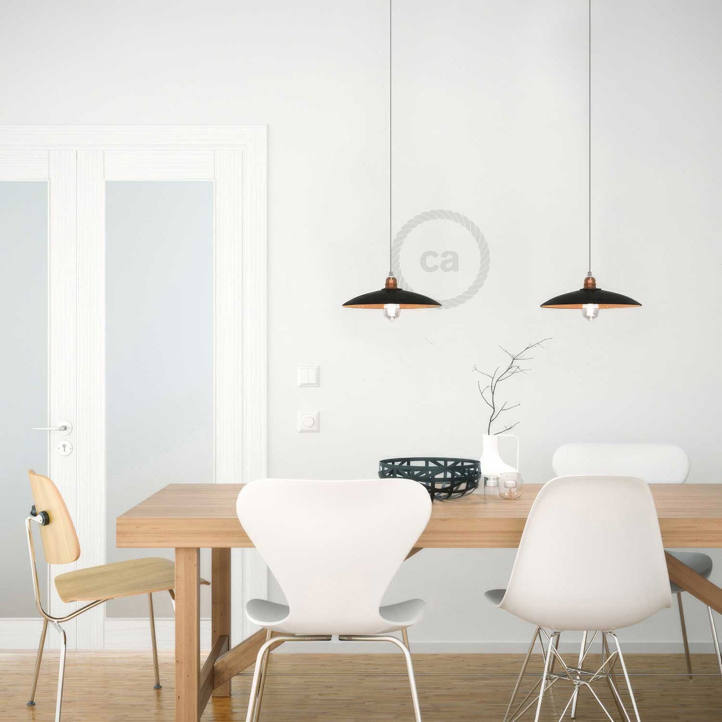 Paralume Piatto in ceramica per sospensione - Made in Italy - Nero - Rame