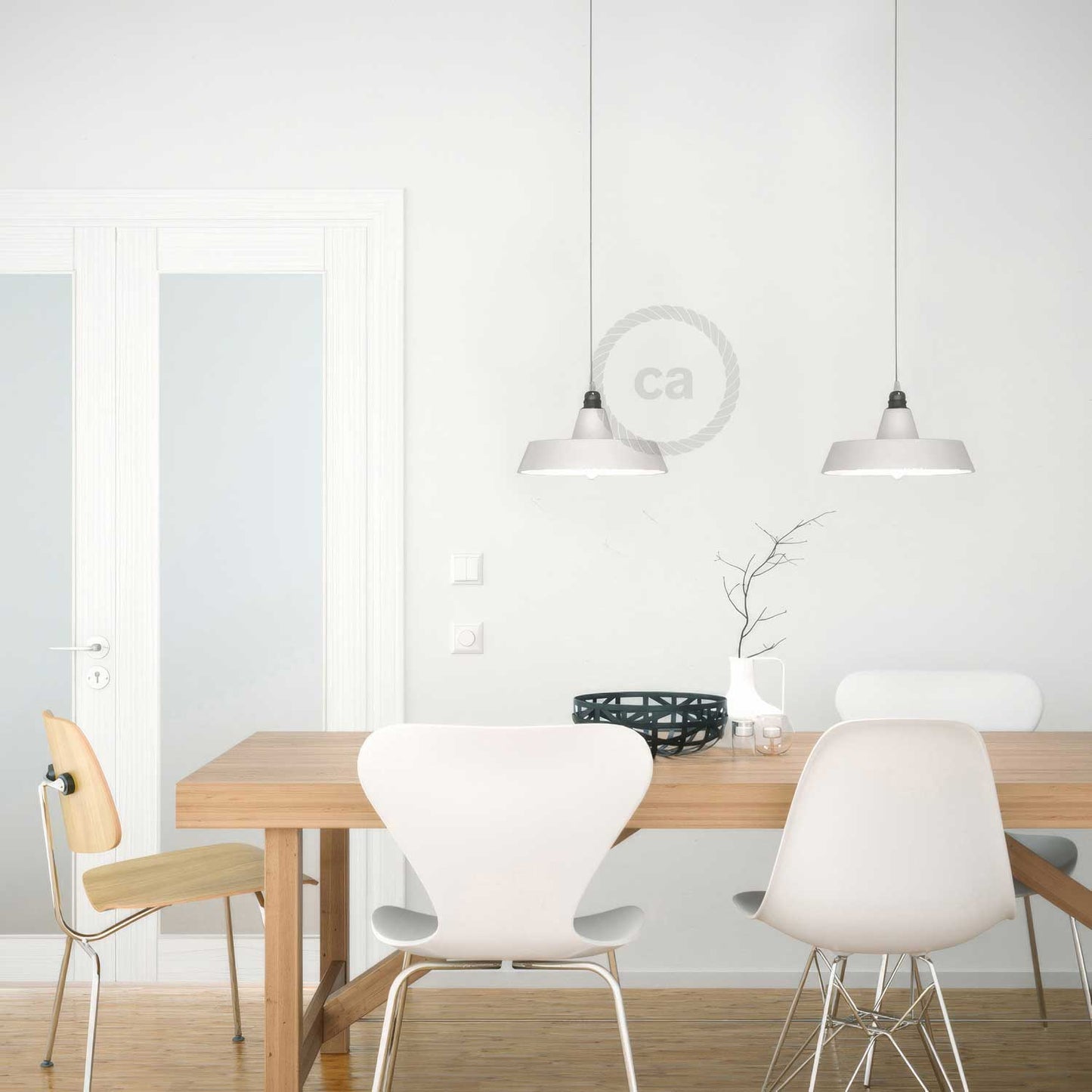 Paralume Industriale in ceramica per sospensione - Made in Italy - Bianco lucido