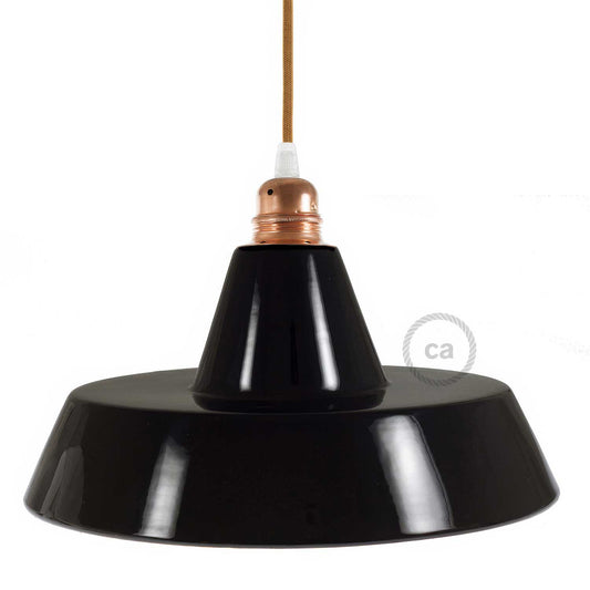 Paralume Industriale in ceramica per sospensione - Made in Italy - Nero - Rame