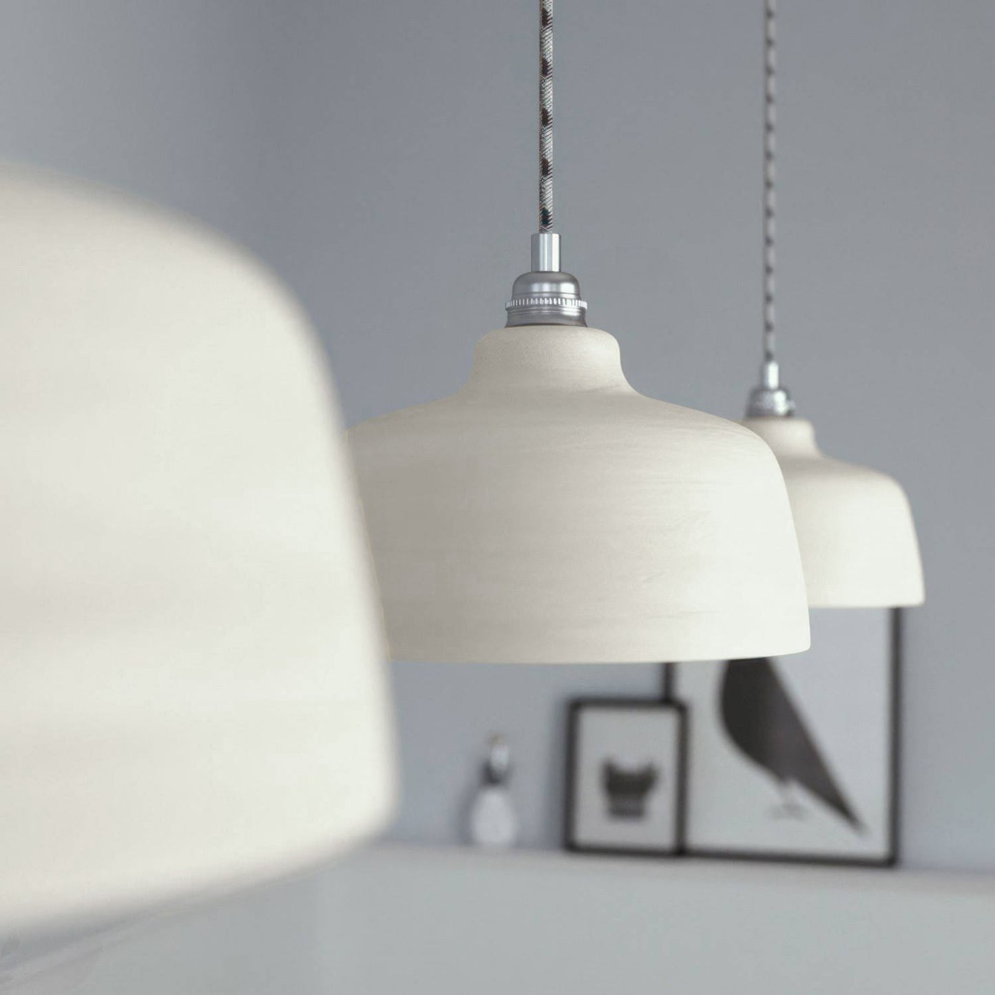 Paralume Coppa in ceramica, collezione Materia - Made in Italy - Tortora striato