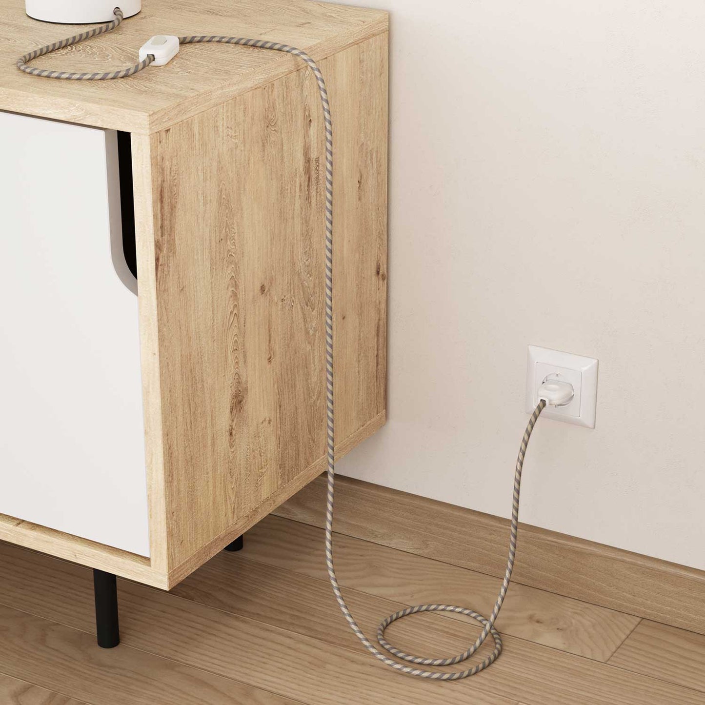 Cavo tessile Beige in cotone e lino con filo di rame Vertigo - L'Originale Creative Cables, per lampade uniche - ERR05