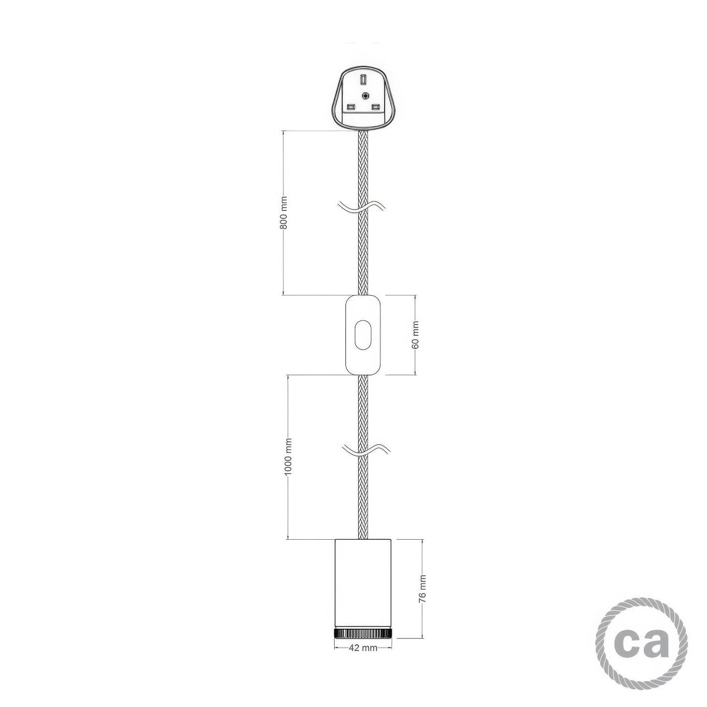 Lampada faretto Mini Spotlight GU1d0 con cablaggio SnakeBis e spina UK - Titanio satinato