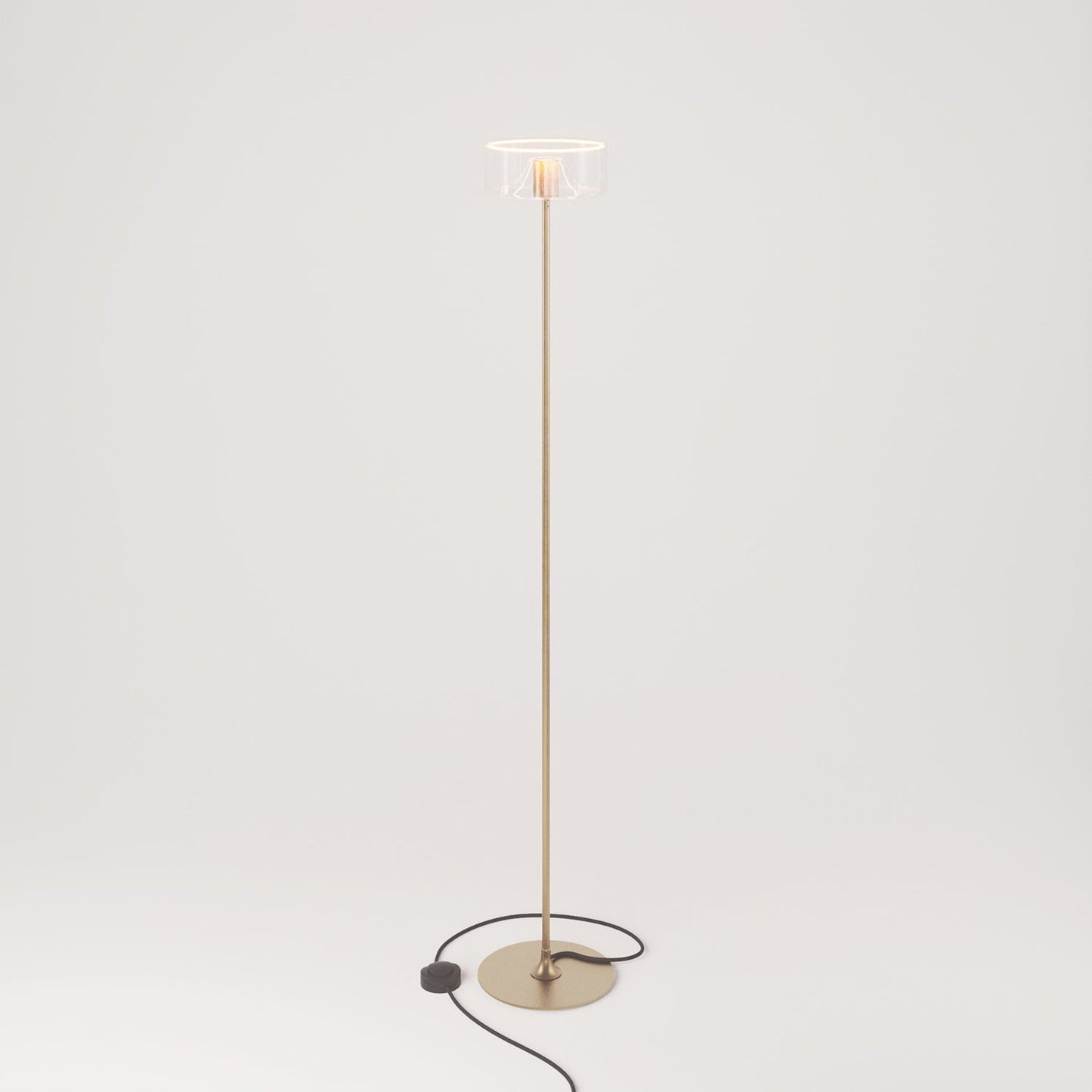 Lampada da terra MAG-Y con base metallica tonda e lampadina Ghost trasparente - Bronzo satinato