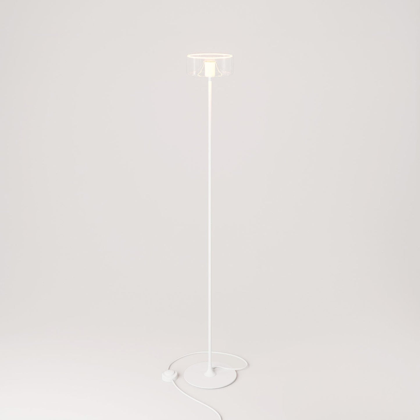 Lampada da terra MAG-Y con base metallica tonda e lampadina Ghost trasparente - Bianco opaco