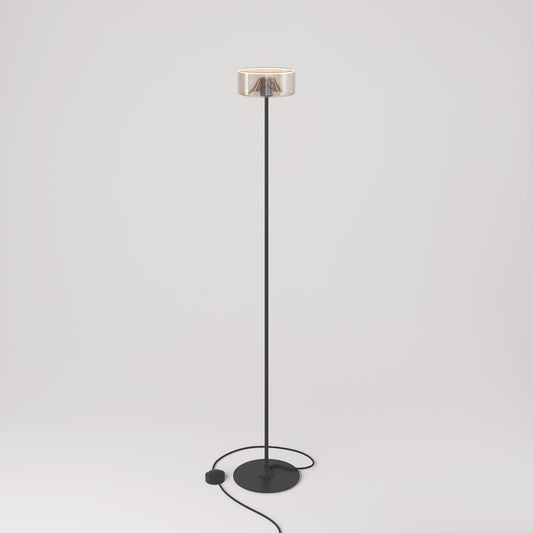 Lampada da terra MAG-Y con base metallica tonda e lampadina Ghost smoky - Nero