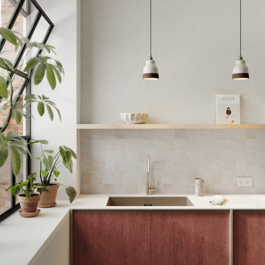 Paralume Vaso bicolore in ceramica Bianco e Marrone, collezione Materia - Made in Italy