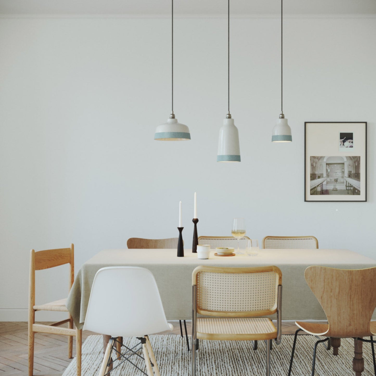 Paralume Coppa bicolore in ceramica Bianco e Azzurro, collezione Materia - Made in Italy