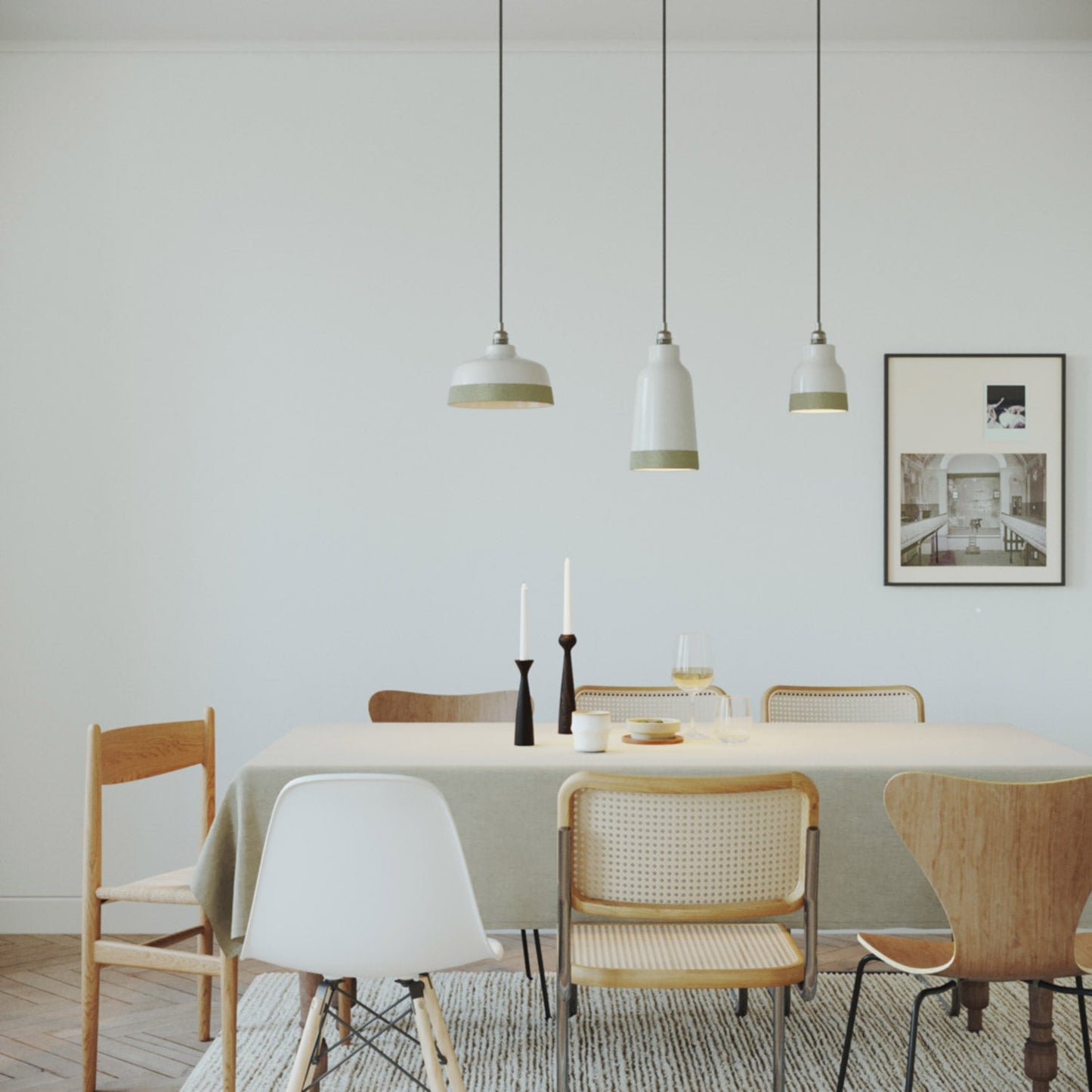 Paralume Coppa bicolore in ceramica Bianco e Verde salvia, collezione Materia - Made in Italy