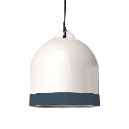 Paralume Campana M bicolore in ceramica Bianco e Petrolio, collezione Materia - Made in Italy