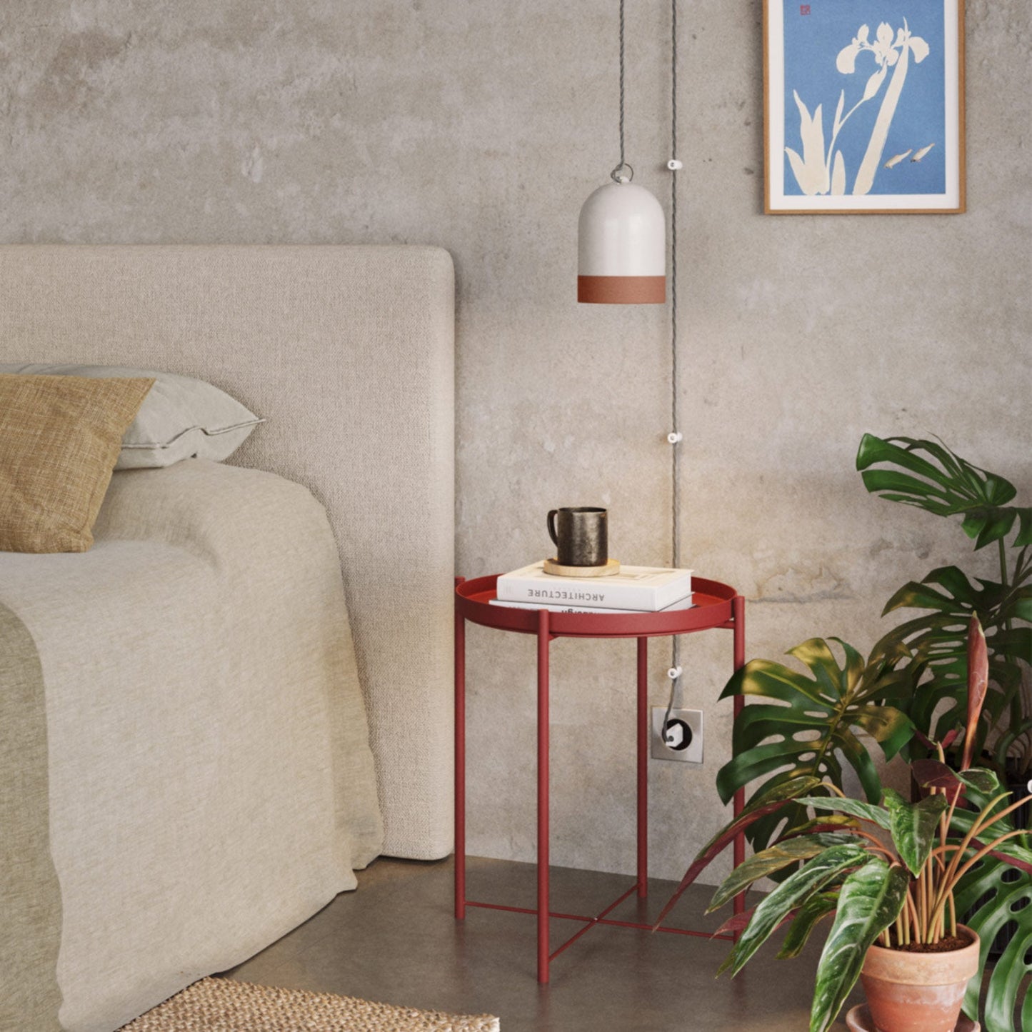 Paralume Campana Mini XS bicolore in ceramica Bianco e Terracotta, collezione Materia - Made in Italy