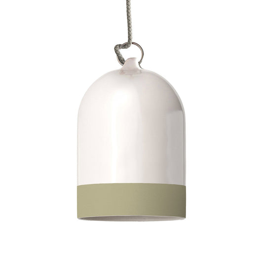 Paralume Campana Mini XS bicolore in ceramica Bianco e Verde salvia, collezione Materia - Made in Italy