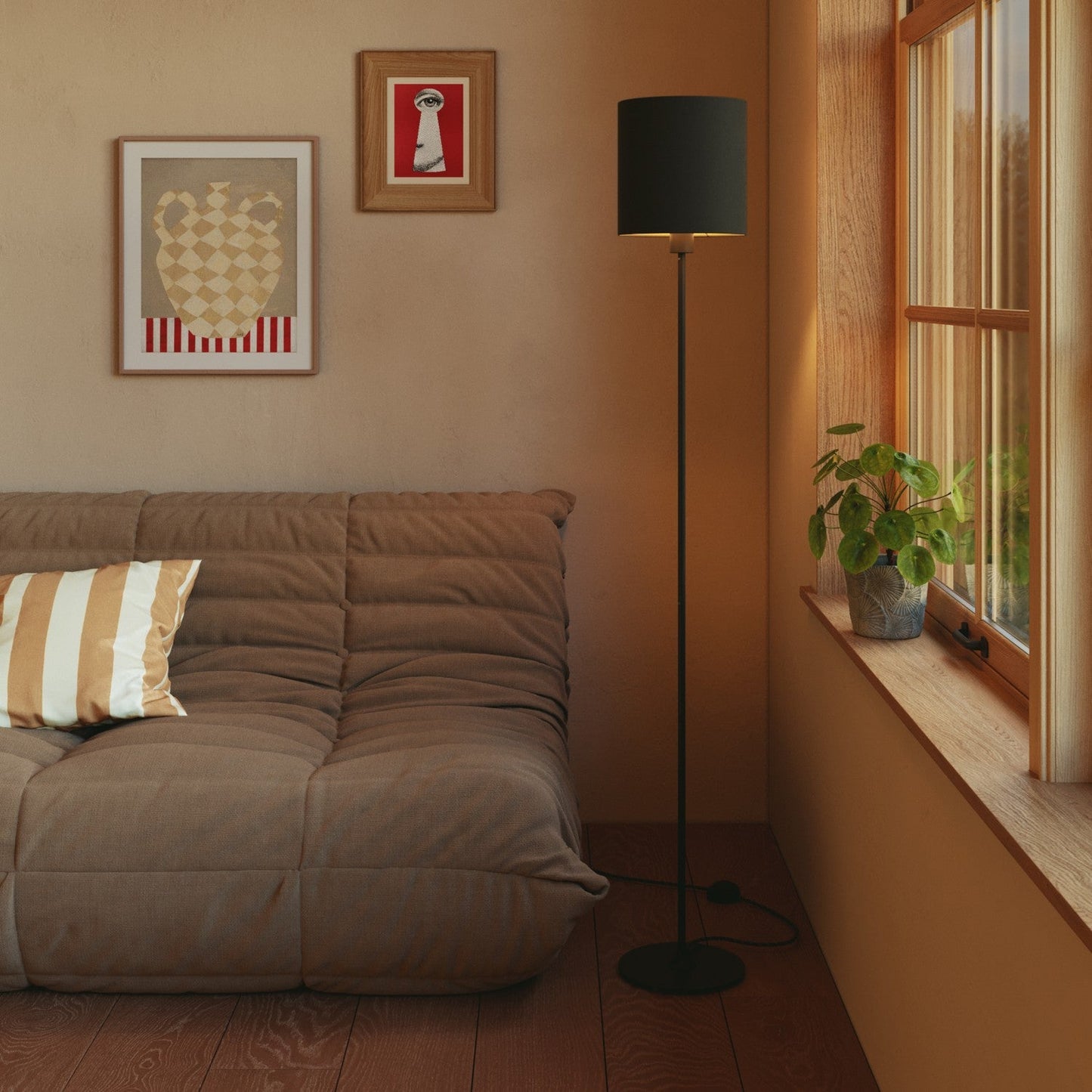 Paralume Cilindro M in tessuto con attacco E27 - Made in Italy - Cinette nero interno Oro