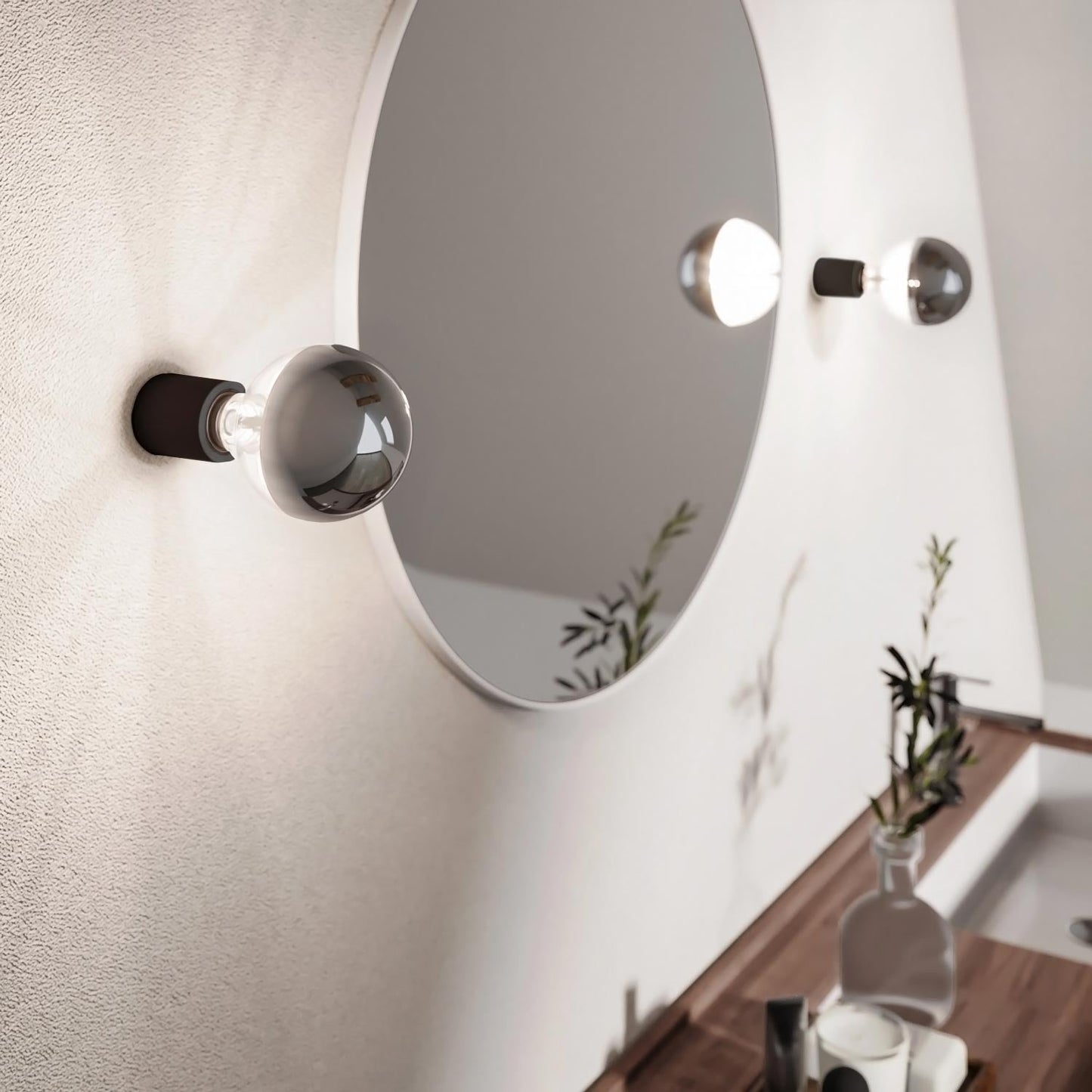 Applique Nera con lampadina a vista mezza sfera argento - Waterproof IP44 - IO