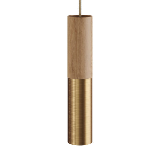 Tub-E14, tubo in legno e metallo per faretto con portalampada doppia ghiera E14 - Neutro e Bronzo satinato