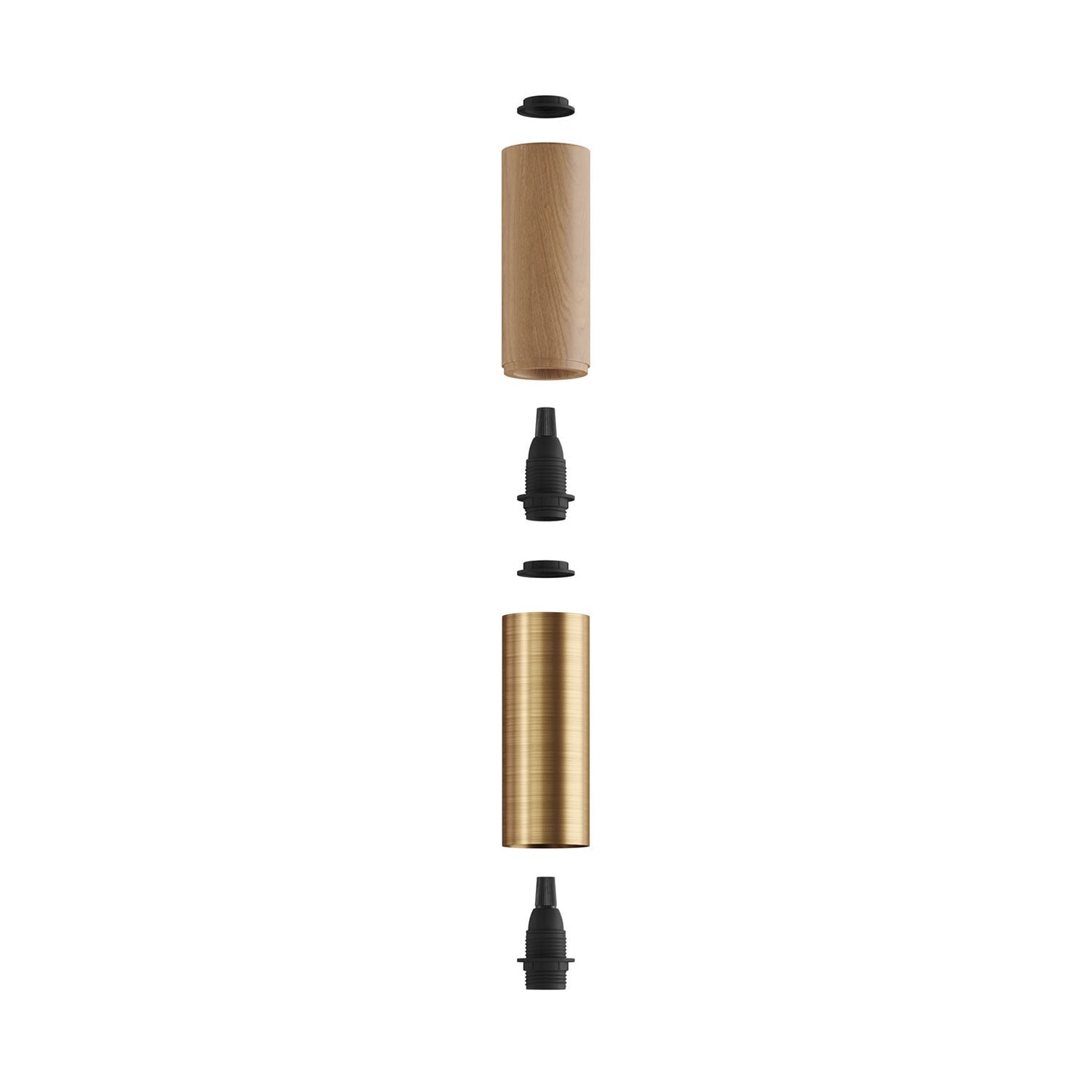 Tub-E14, tubo in legno e metallo per faretto con portalampada doppia ghiera E14 - Neutro e Bronzo satinato