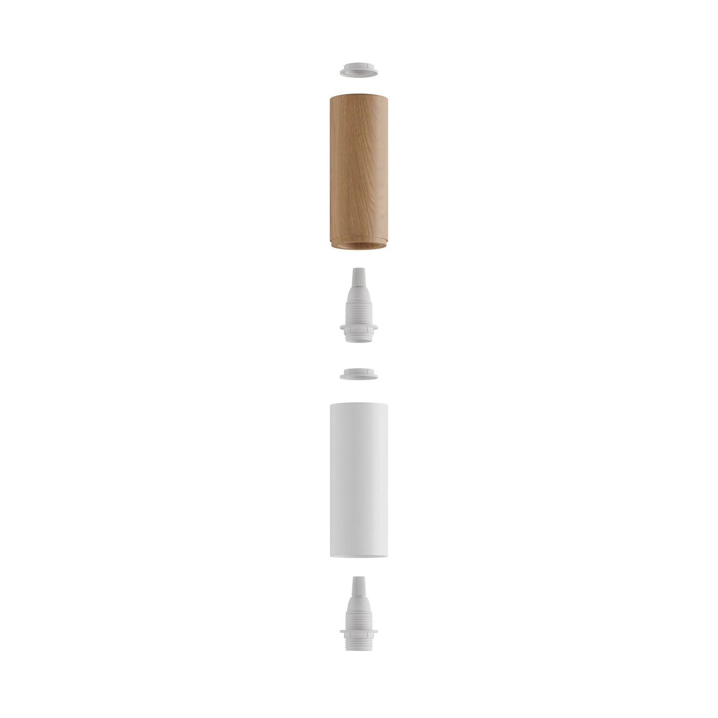 Tub-E14, tubo in legno e metallo per faretto con portalampada doppia ghiera E14 - Neutro e Bianco opaco
