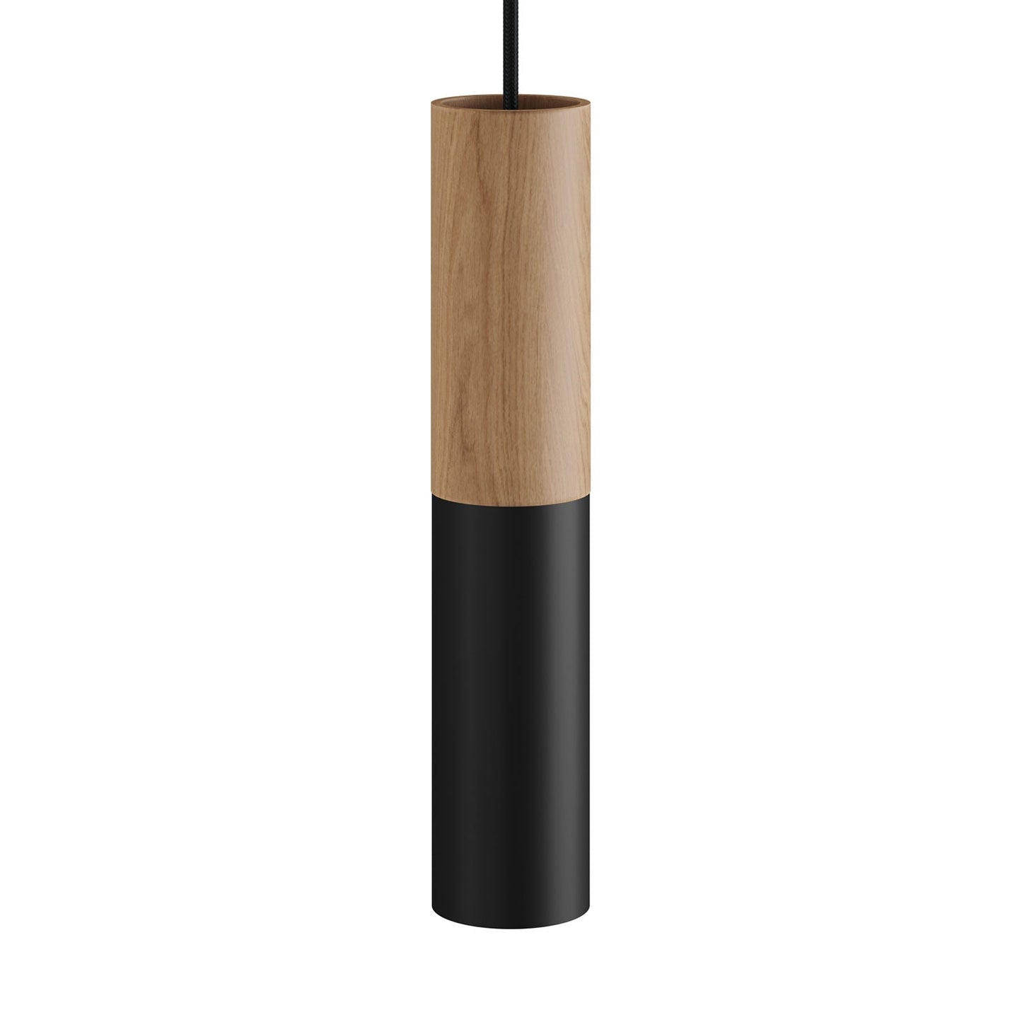 Tub-E14, tubo in legno e metallo per faretto con portalampada doppia ghiera E14 - Neutro e Nero