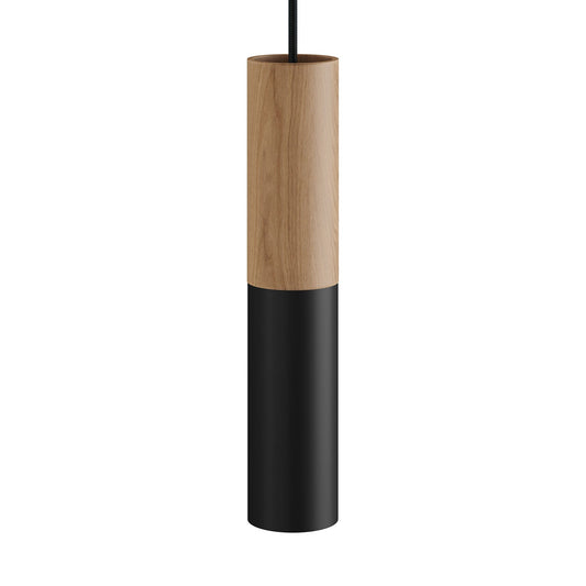 Tub-E14, tubo in legno e metallo per faretto con portalampada doppia ghiera E14 - Neutro e Nero