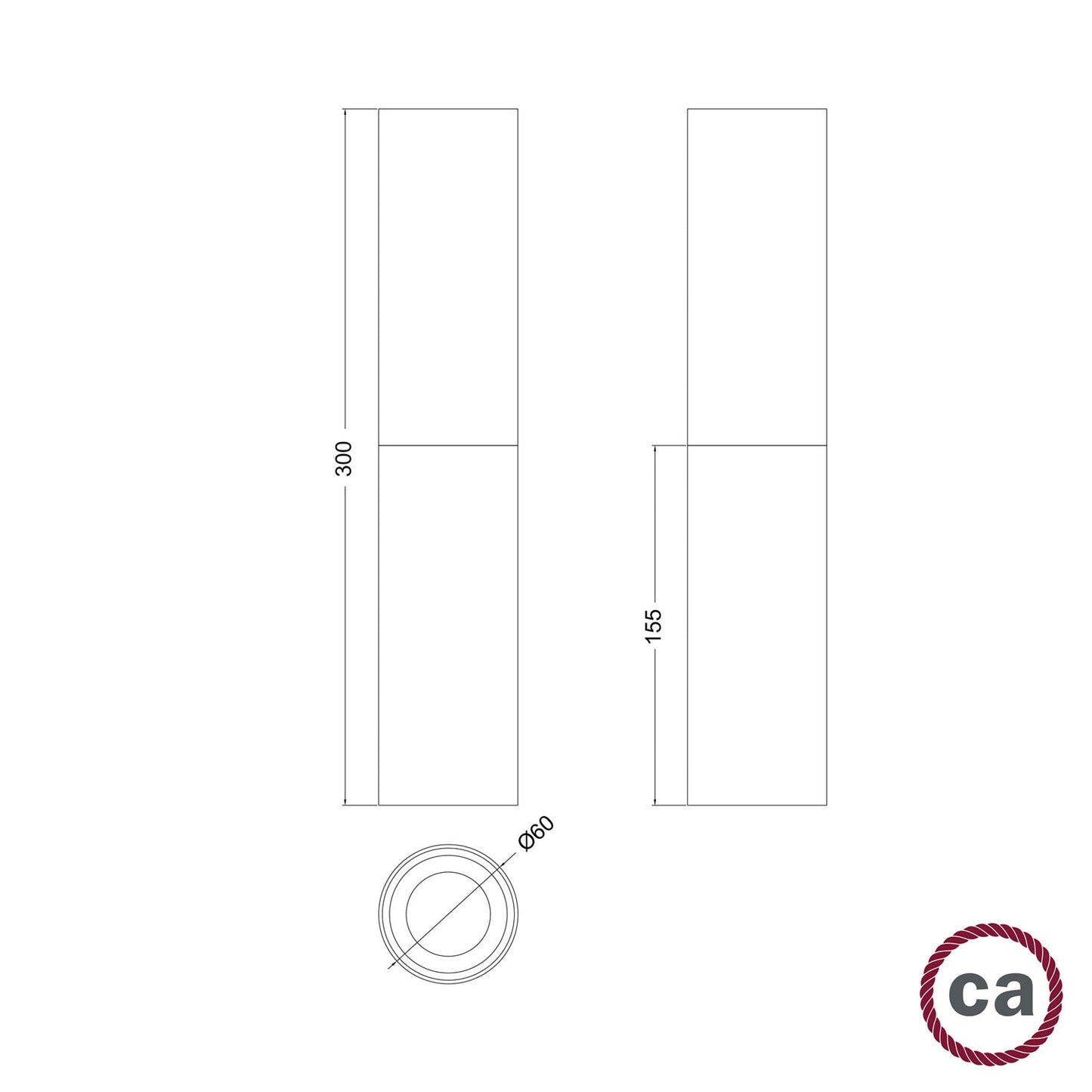 Tub-E14, tubo in legno e metallo per faretto con portalampada doppia ghiera E14 - Neutro e Nero