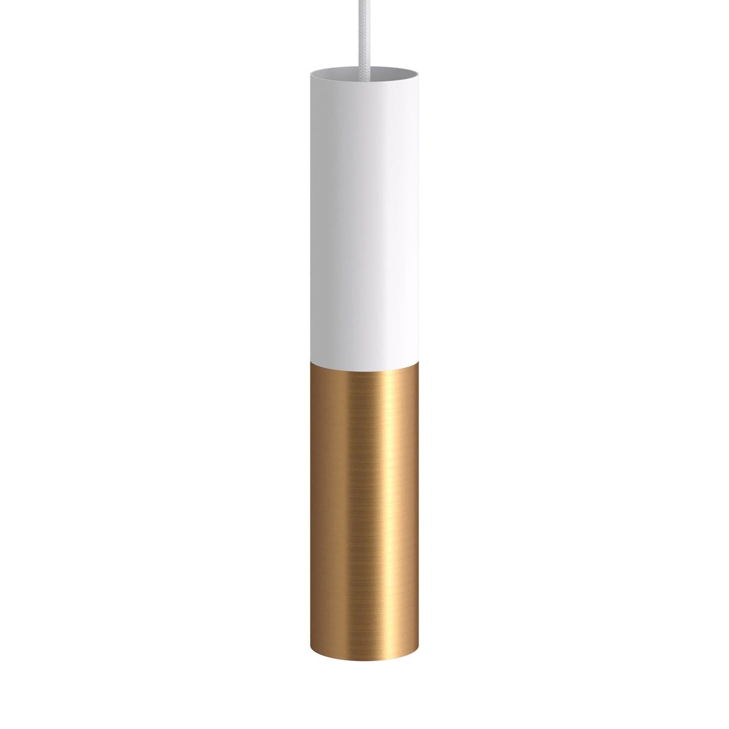Tub-E14, tubo in metallo doppio per faretto con portalampada doppia ghiera E14 - Bianco opaco e Bronzo satinato
