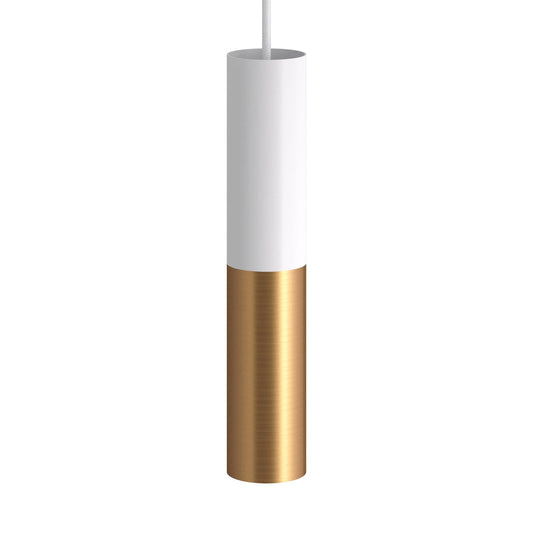 Tub-E14, tubo in metallo doppio per faretto con portalampada doppia ghiera E14 - Bianco opaco e Bronzo satinato