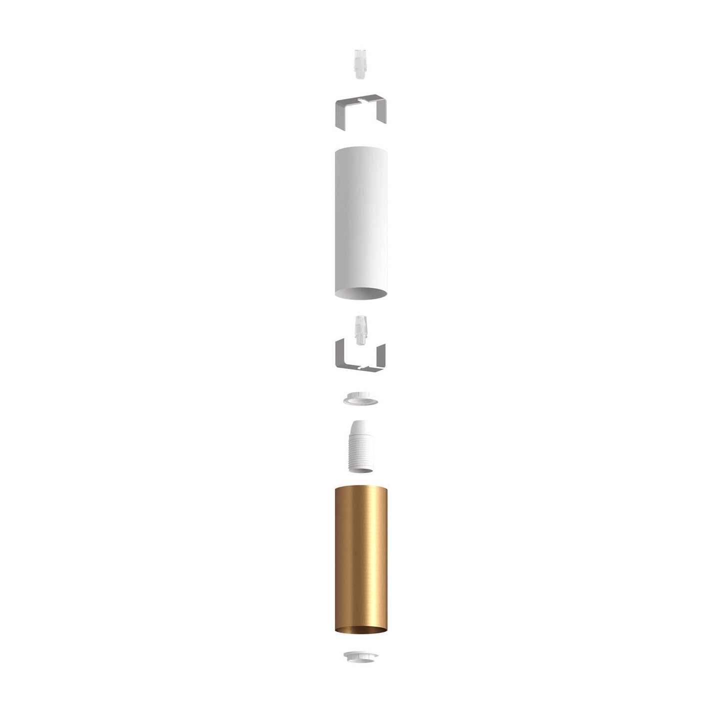 Tub-E14, tubo in metallo doppio per faretto con portalampada doppia ghiera E14 - Bianco opaco e Bronzo satinato