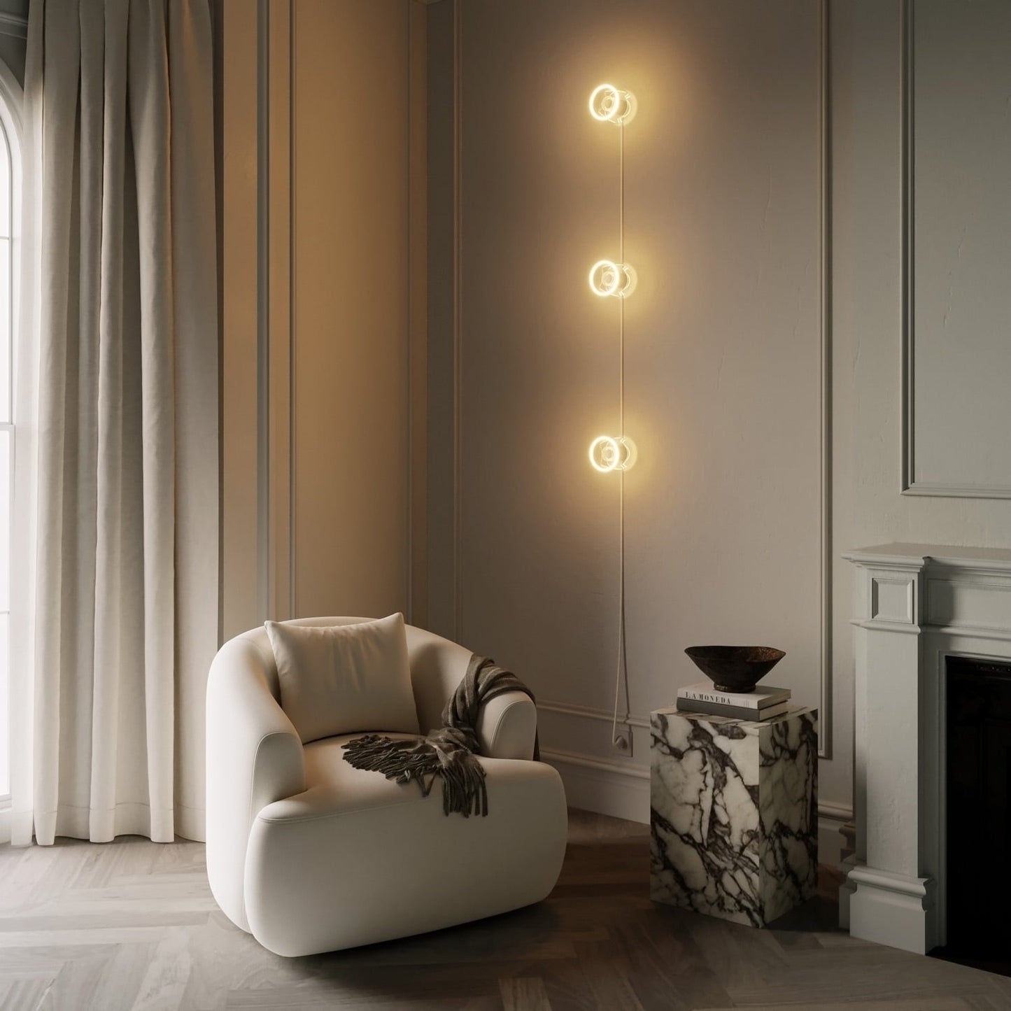 Lampada da parete Spostaluce con spina, 3 lampadine Ghost e cavo bianco