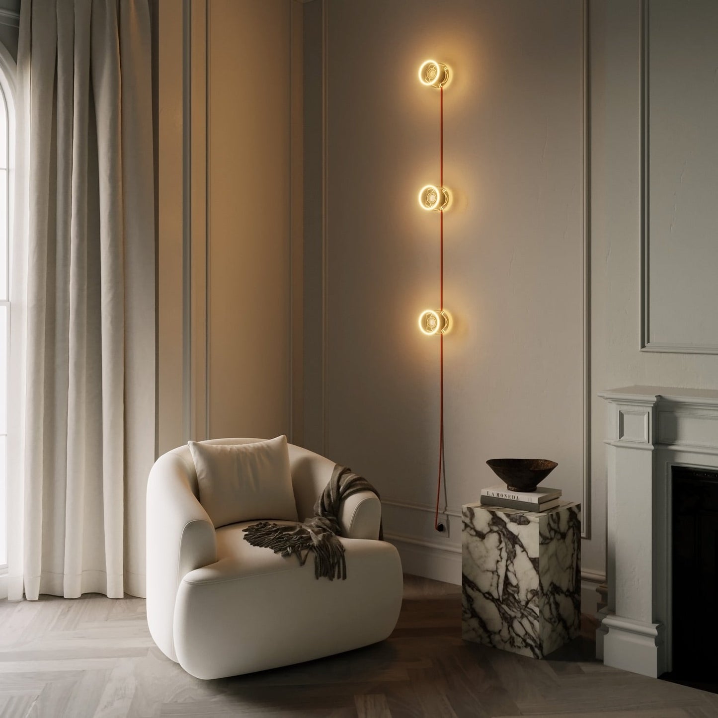 Lampada da parete Spostaluce con spina, 3 lampadine Ghost e cavo arancione