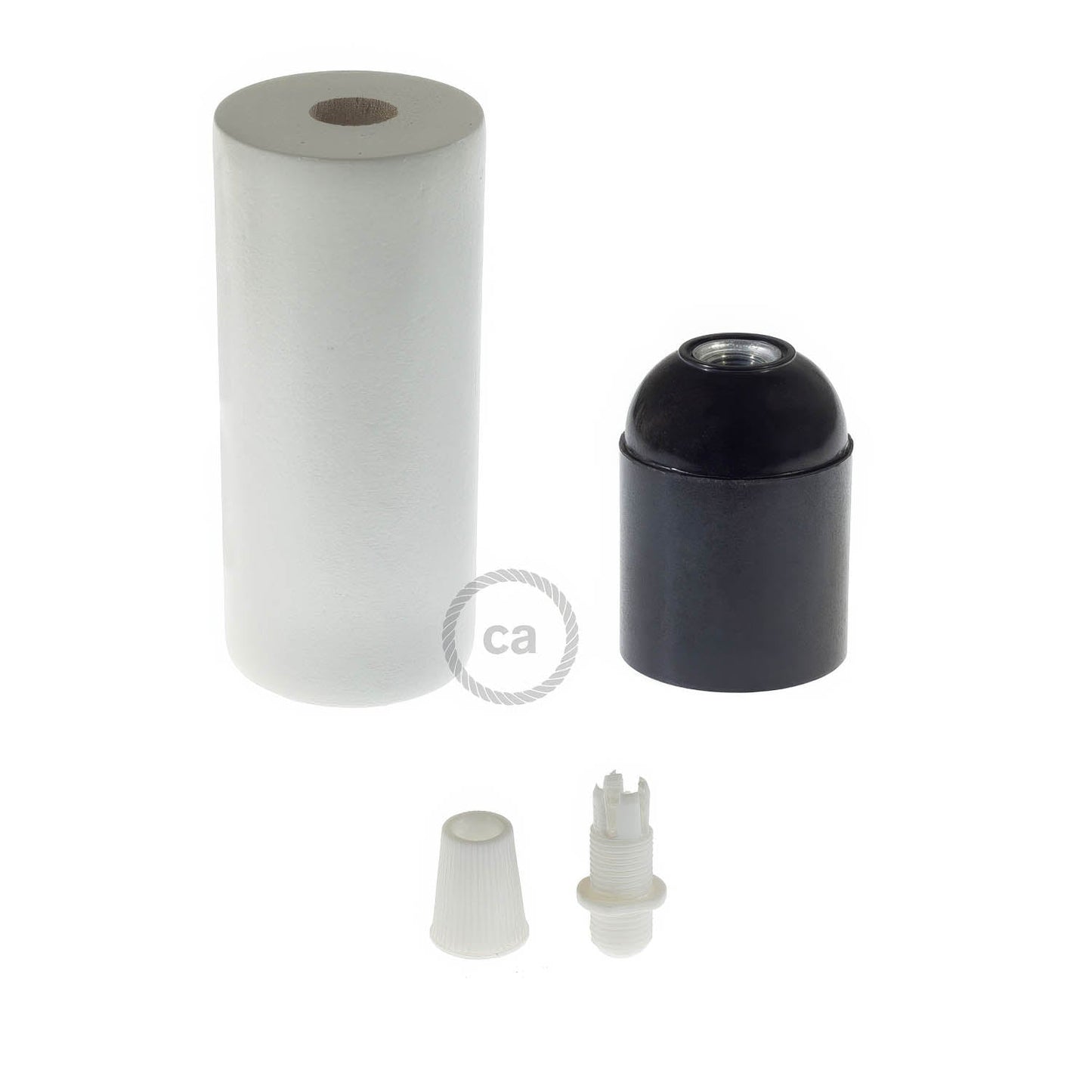 XL Wooden E26 light bulb socket kit for Rope Cables - White