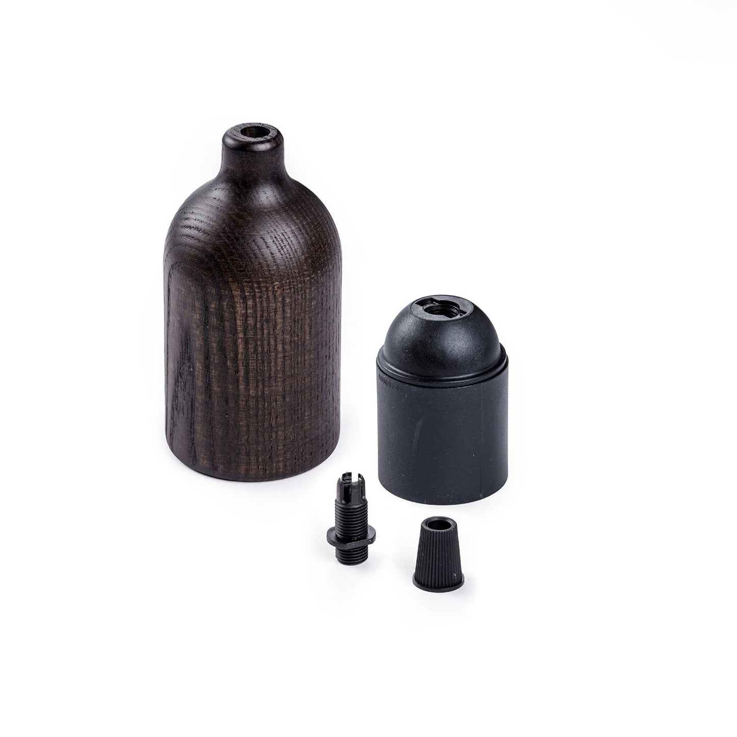 Kit portalampada E27 in legno con serracavo nascosto - Effetto Wengé