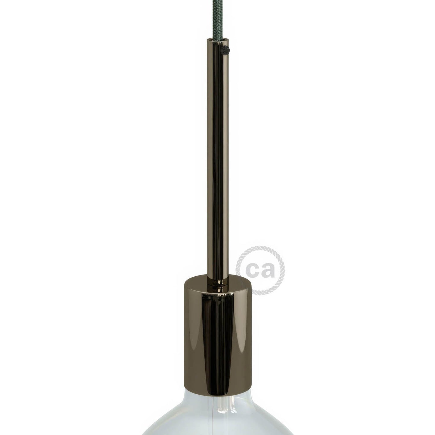 Cylindrical metal UL E26 light bulb socket kit with 15 cm cable clamp - Black pearl