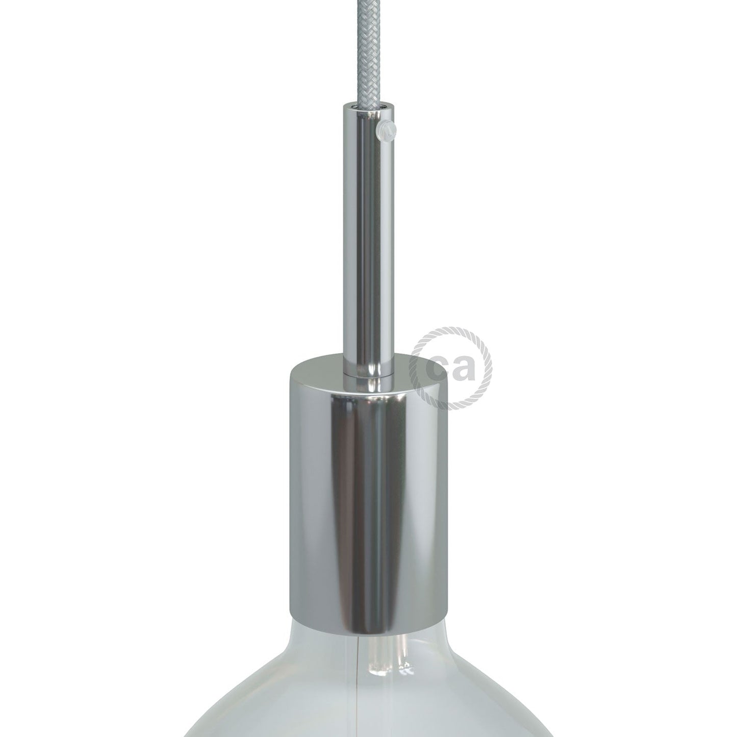 Cylindrical metal UL E26 light bulb socket kit with 7 cm cable clamp - Chrome