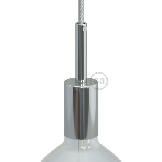 Cylindrical metal UL E26 light bulb socket kit with 7 cm cable clamp - Chrome
