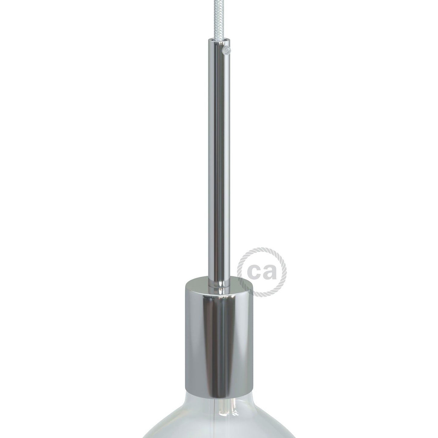 Cylindrical metal UL E26 light bulb socket kit with 15 cm cable clamp - Chrome