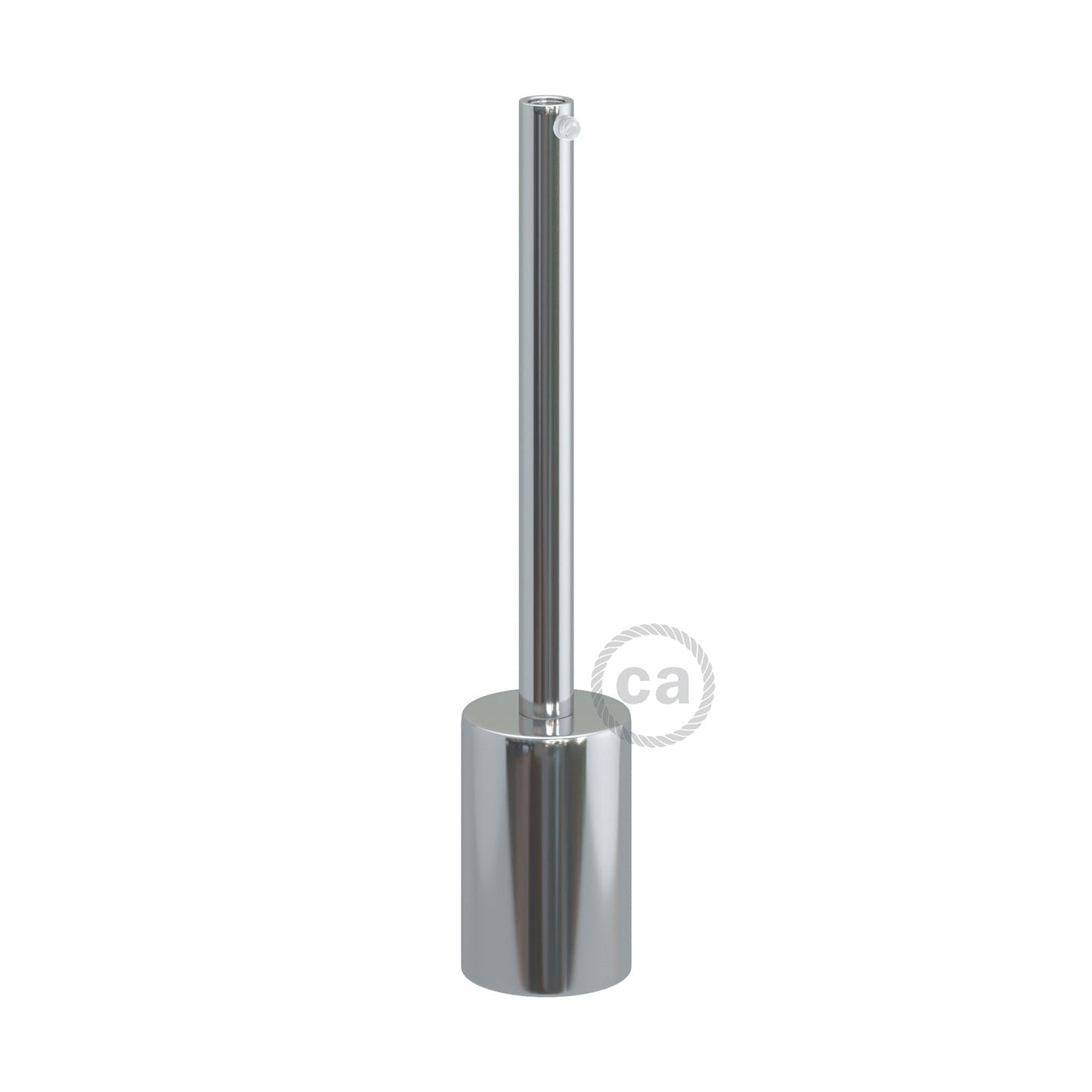 Cylindrical metal UL E26 light bulb socket kit with 15 cm cable clamp - Chrome