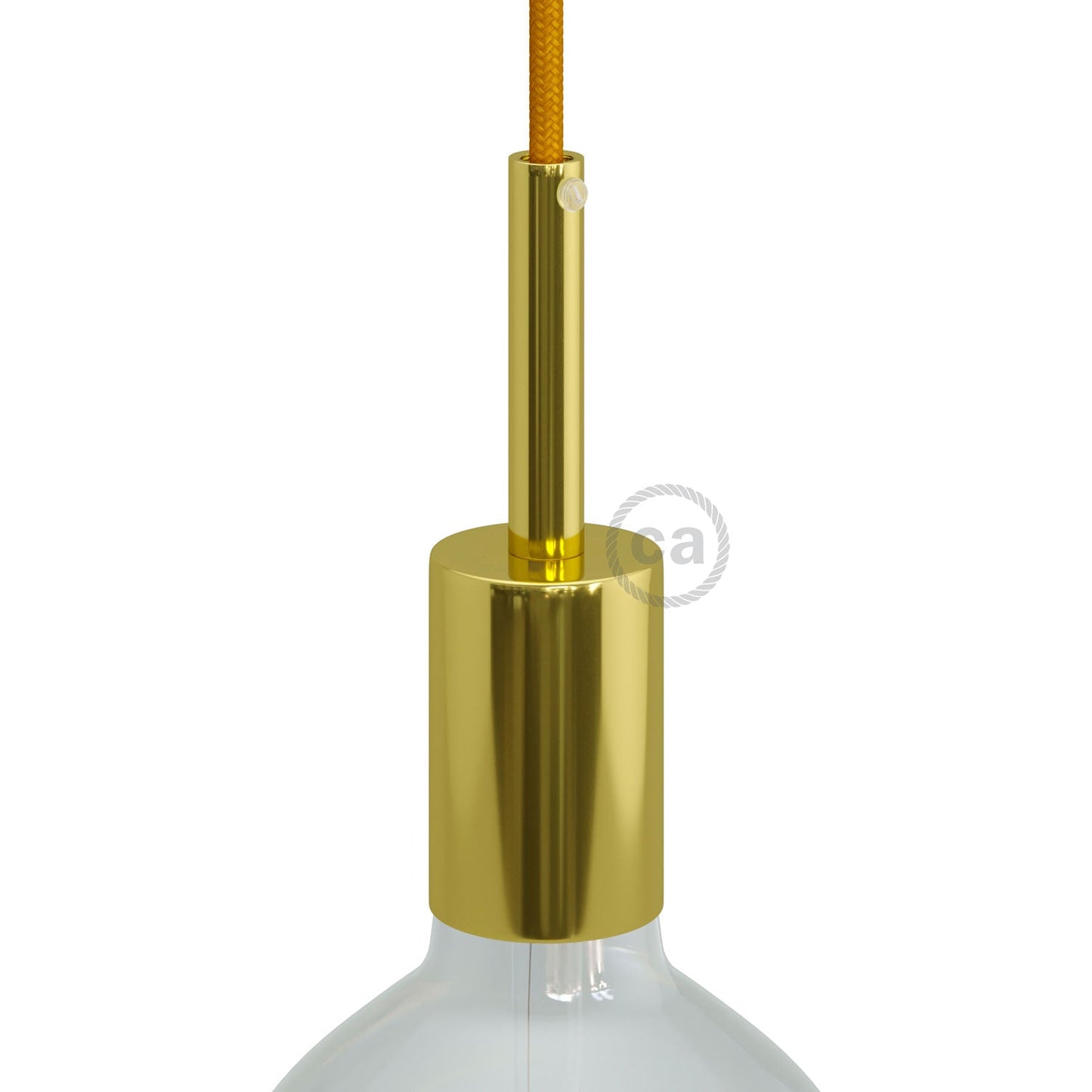 Cylindrical metal UL E26 light bulb socket kit with 7 cm cable clamp - Brass