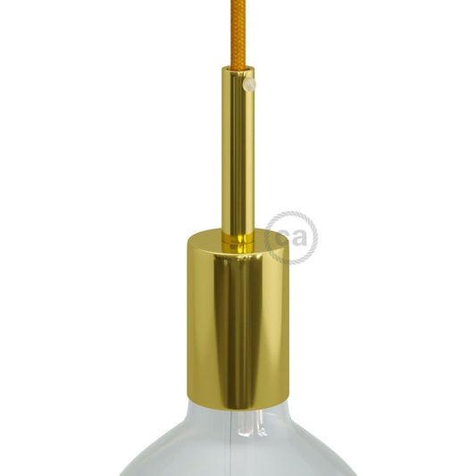Cylindrical metal UL E26 light bulb socket kit with 7 cm cable clamp - Brass