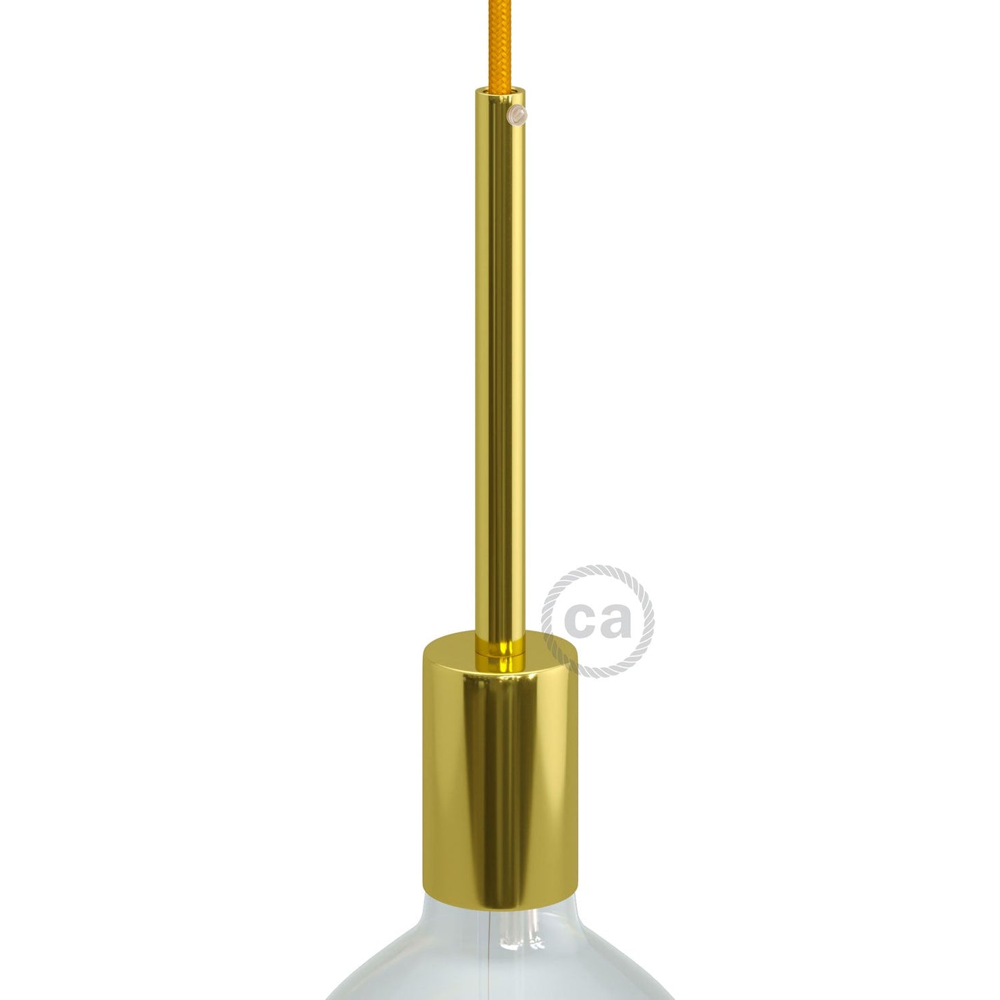 Cylindrical metal UL E26 light bulb socket kit with 15 cm cable clamp - Brass