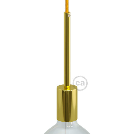 Cylindrical metal UL E26 light bulb socket kit with 15 cm cable clamp - Brass