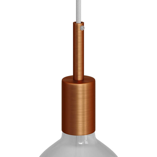 Cylindrical metal UL E26 light bulb socket kit with 7 cm cable clamp - Brushed copper