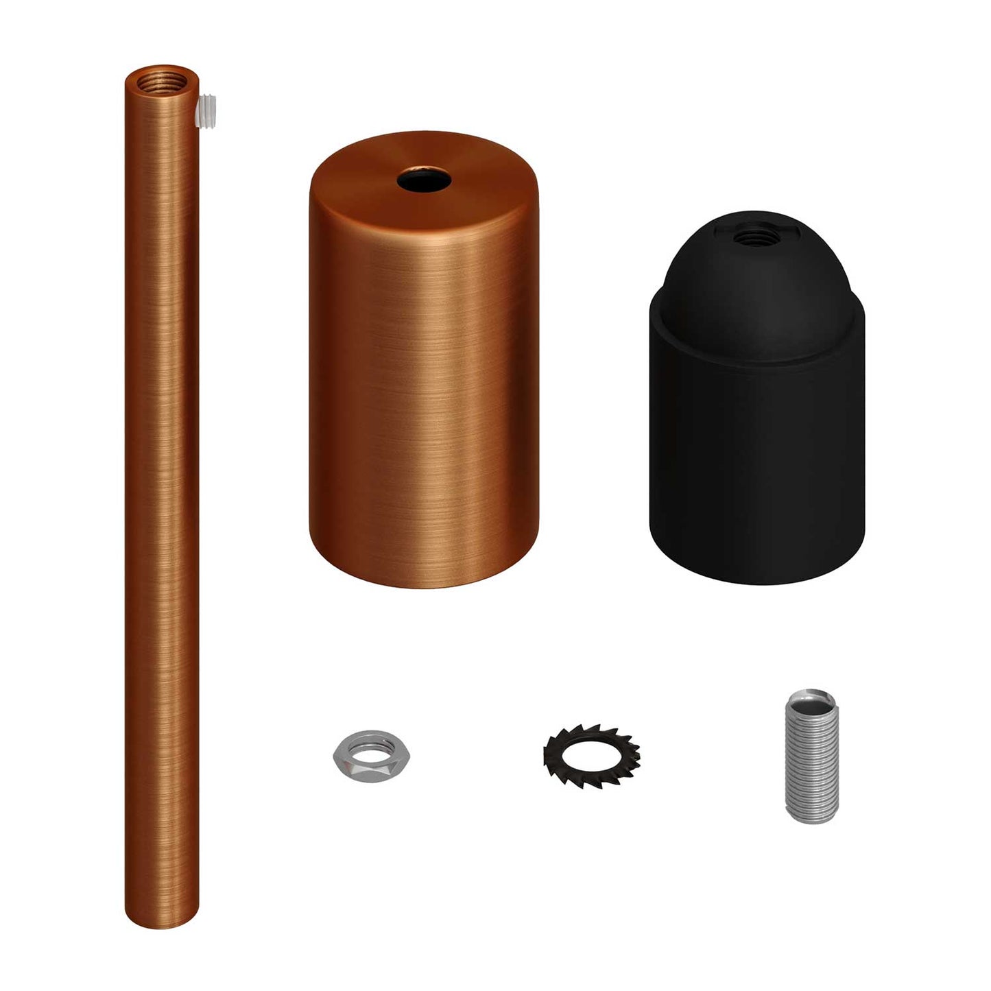 Cylindrical metal UL E26 light bulb socket kit with 15 cm cable clamp - Brushed copper