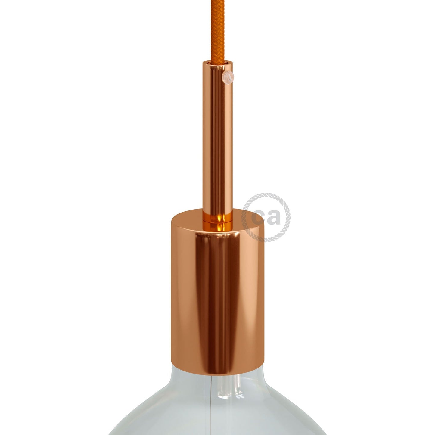 Cylindrical metal UL E26 light bulb socket kit with 7 cm cable clamp - Copper