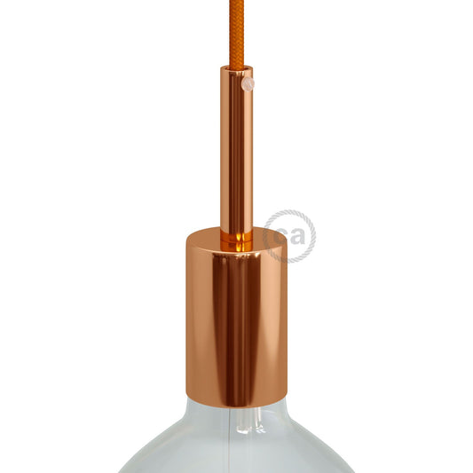 Cylindrical metal UL E26 light bulb socket kit with 7 cm cable clamp - Copper
