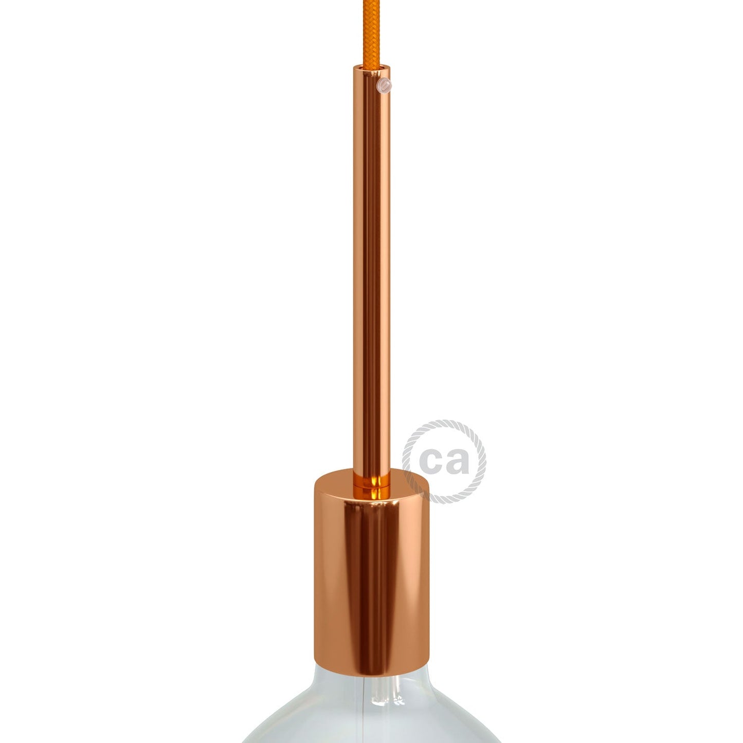 Cylindrical metal UL E26 light bulb socket kit with 15 cm cable clamp - Copper
