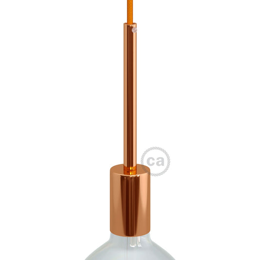 Cylindrical metal UL E26 light bulb socket kit with 15 cm cable clamp - Copper