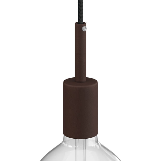 Kit portalampada E27 cilindrico in metallo con serracavo da 7 cm - Ruggine scura verniciata